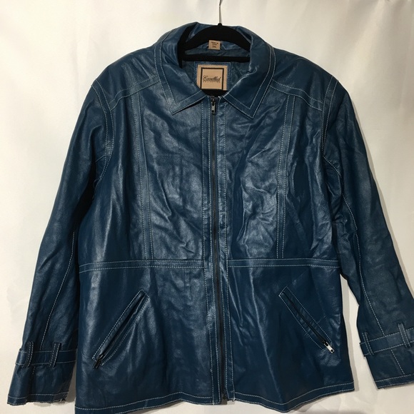 Excelled Collection Jackets & Blazers - Teal Genuine Leather Jacket